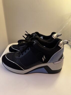 Skechers Black Wedge Sneakers with Light Blue Lining